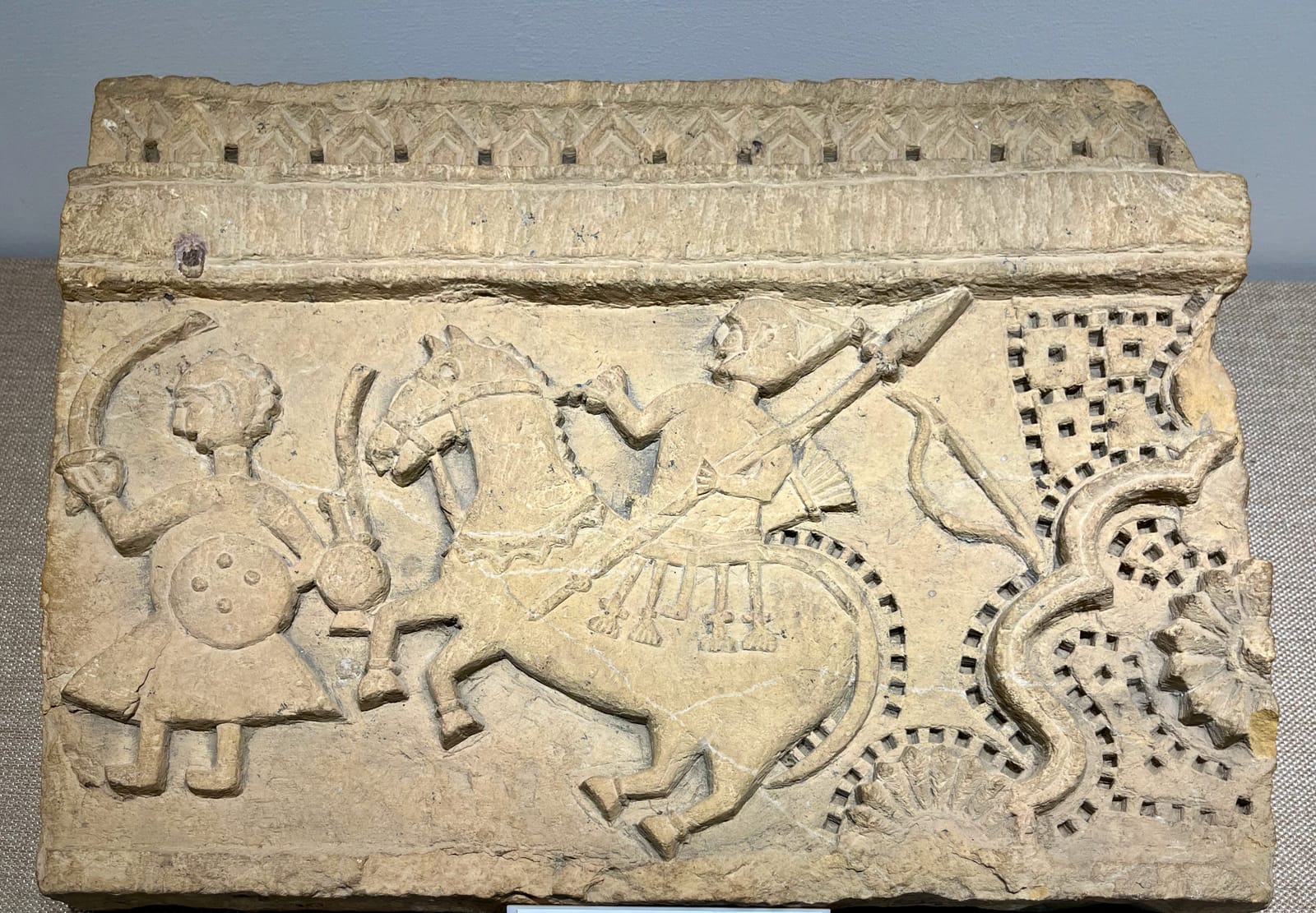 Decorated sandstone tile