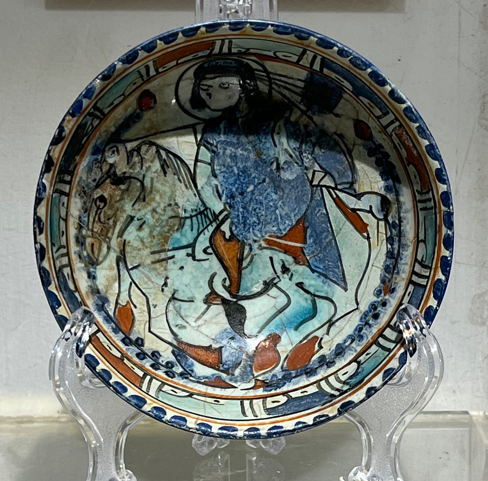 Horse rider glazed bowl
